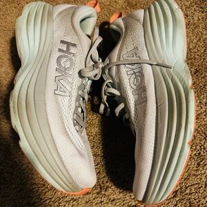 Hoka Women's Athletic Shoes - Light Gray and Coral